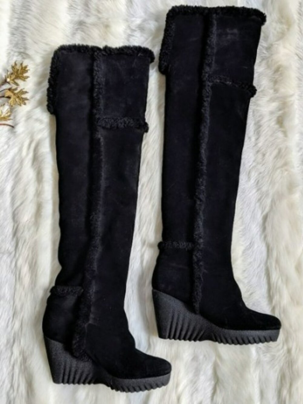 DVF Diane von Furstenberg Heidi Shearling OTK Black Boots 10.5